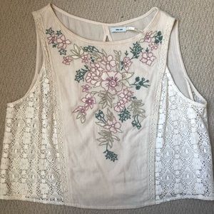 Floral Embroidered Crop Top Lace Sides